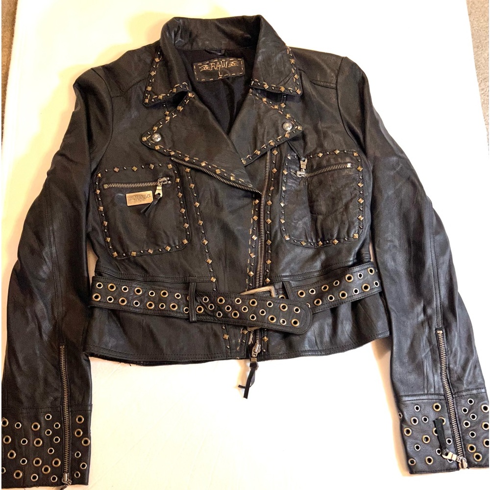 Raw 7 women’s Black leather studded moto style jacket size L